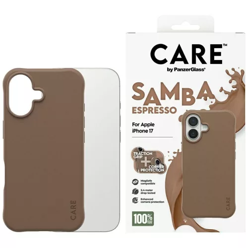 CARE by PanzerGlass Ftok, szürkeionable Samba MagSafe iPhone 17 tok, barna
