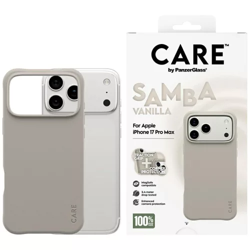 CARE by PanzerGlass Ftok, szürkeionable Samba MagSafe iPhone 17 Pro Max tok, vanília