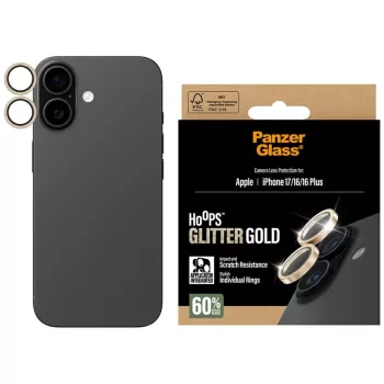   PanzerGlass Hoops Glitter Tempered glass lens protector iPhone 17 / 16 / 16 Plus kameravédő, arany