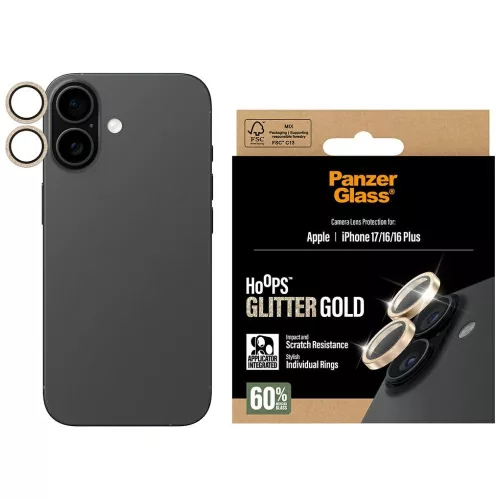 PanzerGlass Hoops Glitter Tempered glass lens protector iPhone 17 / 16 / 16 Plus kameravédő, arany