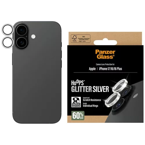 PanzerGlass Hoops Glitter Tempered glass lens protector iPhone 17 / 16 / 16 Plus kameravédő, ezüst