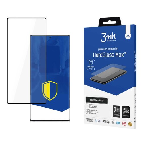 3MK HardGlass Max Samsung S22 Ultra S908, teljes képernyős ujjlenyomamentes edzett üvegfólia, fekete