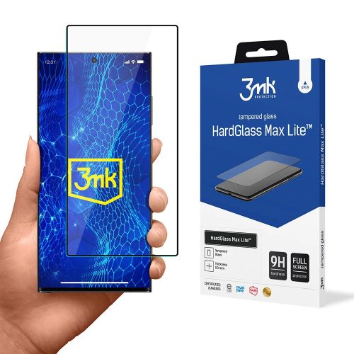3MK HardGlass Max Lite Samsung Galaxy S24 Ultra teljes képernyős ujjlenyomamentes edzett üvegfólia, fekete