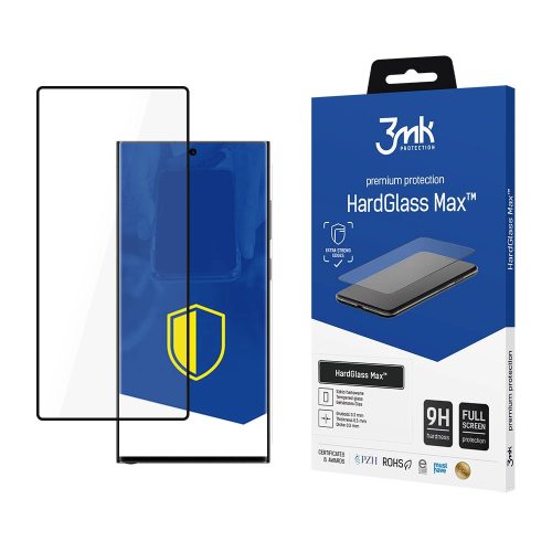 3MK HardGlass Max Samsung Galaxy S24 Ultra, teljes képernyős ujjlenyomamentes edzett üvegfólia, fekete