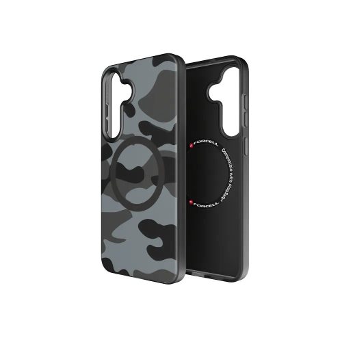FORCELL F-PROTECT Levels with Dual Layer 4D technology, Miliatry Drop-Test compatible with MagSafe Samsung Galaxy S25 PLUS tok, fekete camo