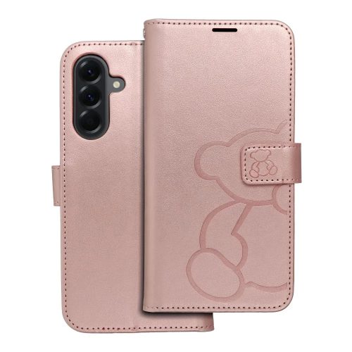 MEZZO Book case SAMSUNG GALAXY A56 5G teddy bear tok, rozéarany