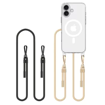   Tech-Protect FlexAir Chain MagSafe iPhone 16 Case - Clear + 2 Lanyards (tok, fekete & Taupe)