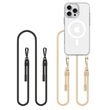   Tech-Protect FlexAir Chain MagSafe Case iPhone 16 Pro Max - átlátszó tok + 2 Lanyards (fekete és bézs)