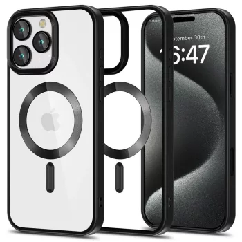   Tech-Protect MagFlex MagSafe iPhone 16 Pro Max Case, tok, átlátszó, fekete kerettel