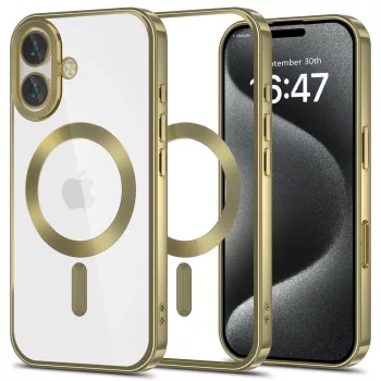   Tech-Protect MagFlex MagSafe iPhone 16 Case - Clear with Gold Frame