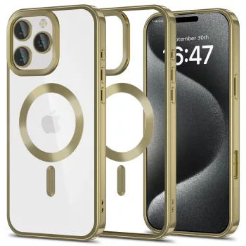   Tech-Protect MagFlex MagSafe iPhone 16 Pro Max Case, tok, átlátszó, arany kerettel