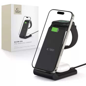   TECH-PROTECT QI15W-A36 3IN1 WIRELESS CHARGER FOR APPLE vezeték nélküli asztali töltő, fekete