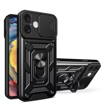   Hybrid Armor Camshield iPhone 16 ütésálló hátlap, tok, fekete