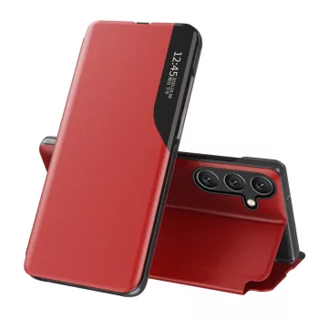   Eco Leather View Case Samsung Galaxy S25 with Flip Stand tok, piros