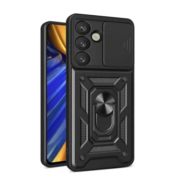   Hybrid Armor Camshield with Camera Cover and Metal Ring Samsung Galaxy S25 tok, fekete