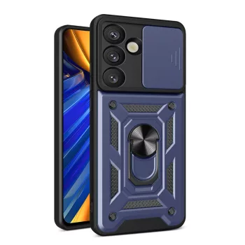   Hybrid Armor Camshield with Camera Cover and Metal Ring Samsung Galaxy S25 tok, kék