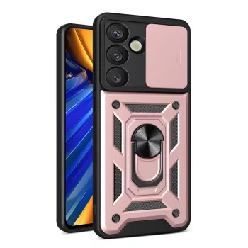   Hybrid Armor Camshield with Camera Cover and Metal Ring Samsung Galaxy S25 tok, rózsaszín