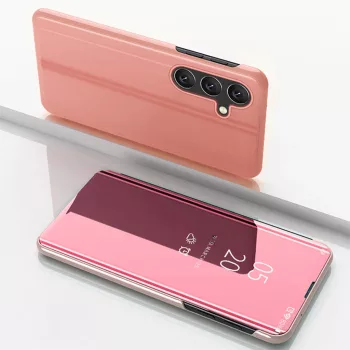   Clear View Case Samsung Galaxy S25 Plus Cover with Flip tok, rózsaszín