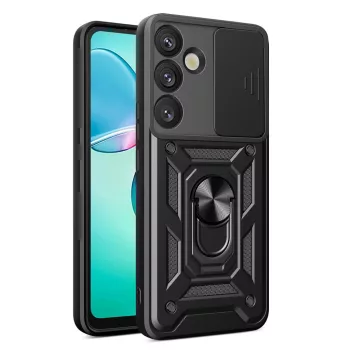   Hybrid Armor Camshield with Camera Cover and Metal Ring Samsung Galaxy S25 Plus tok, fekete