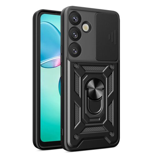 Hybrid Armor Camshield with Camera Cover and Metal Ring Samsung Galaxy S25 Plus tok, fekete