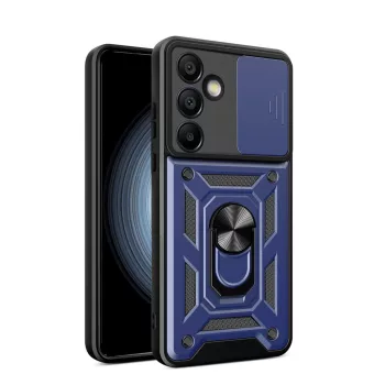   Hybrid Armor Camshield with Camera Cover and Metal Ring Samsung Galaxy S25 Plus tok, kék