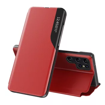   Eco Leather View Case Samsung Galaxy S25 Ultra with Flip and Stand tok, piros