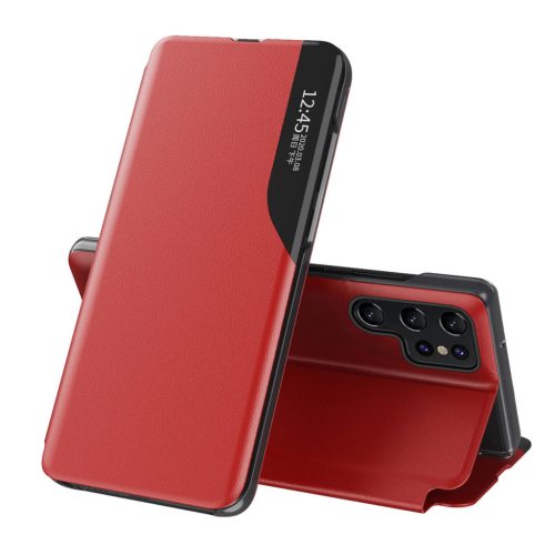 Eco Leather View Case Samsung Galaxy S25 Ultra with Flip and Stand tok, piros