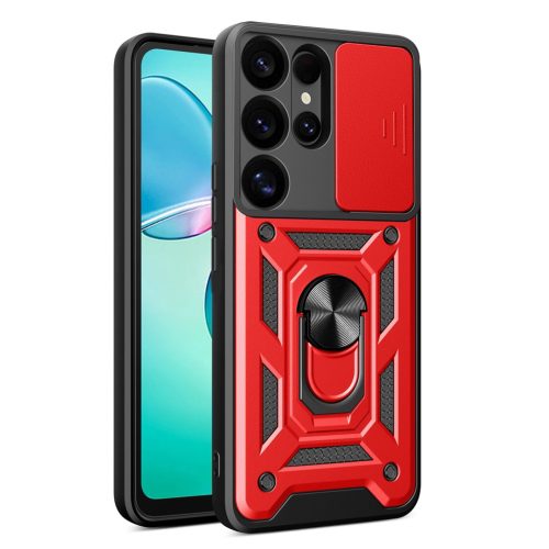 Hybrid Armor Camshield with Camera Cover and Metal Ring Samsung Galaxy S25 Ultra tok, piros
