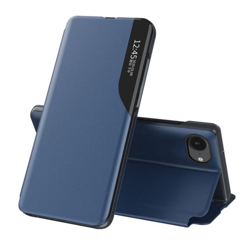 Eco Leather View Case elegant case flap and stand iPhone 16e tok, kék
