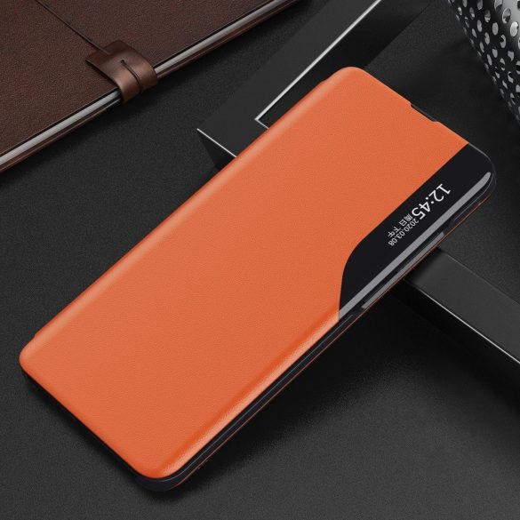 Eco Leather View Case Xiaomi Redmi Note 9S/9 Pro oldalra nyíló tok, narancssárga