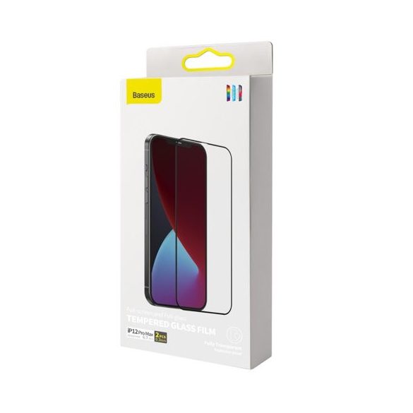 Baseus 2db iPhone 12/12 Pro 0.3mm, 3D Full screen Anti Spy Tempered Glass, teljes kijelzős üvegfólia, fekete