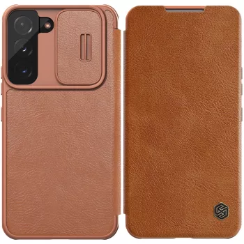   Nillkin Qin Qin bőr Pro Case Case tok Samsung Galaxy S22 Plus oldalra nyíló tok, barna