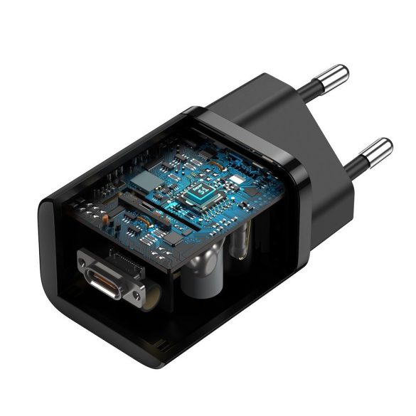 Baseus Super Si TZCCSUP-L01 USB-C hálózati töltő adapter, és USB-C/USB-C 1m kábel, gyorstöltő, 25W, PD, 3A, fekete