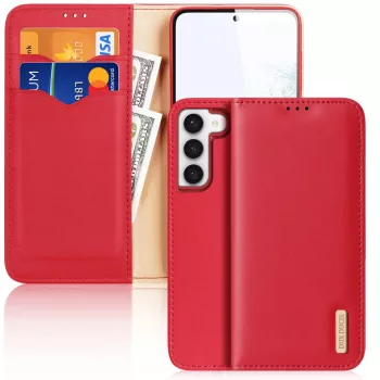   Dux Ducis Hivo Samsung Galaxy S23 Plus eredeti bőr oldalra nyíló tok RFID blokkoló, piros