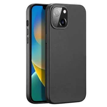  Dux Ducis Grit Leather iPhone 14 Plus Elegant Faux Leather Cover (MagSafe Compatible) tok, fekete