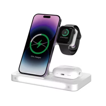   Devia vezeték nélküli töltő 3in1 Smart 15W, fehér lámpával