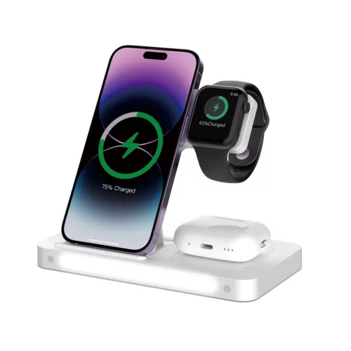 Devia vezeték nélküli töltő 3in1 Smart 15W, fehér lámpával