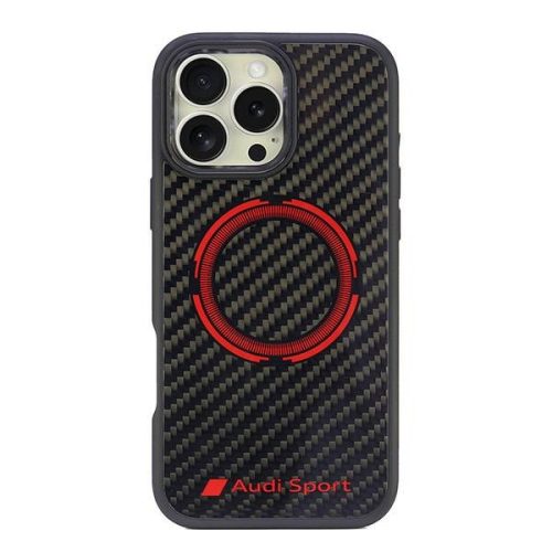 Audi Carbon Fiber Sport tok, piros Circle MagSafe iPhone 16 Pro Max 6.9" tok, fekete AUS-TPUPCMIP16PM-RSQ/D5-BK