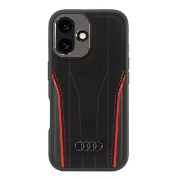   Audi Genuine Leather MagSafe iPhone 16 6.1" tok, fekete-piros AU-TPUPCMIP16-R8/D3-RD