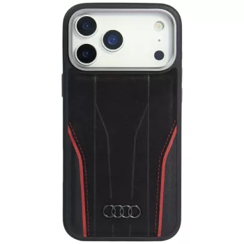   Audi R8 Genuine Leather MagSafe Case iPhone 17 Pro tok, fekete-piros