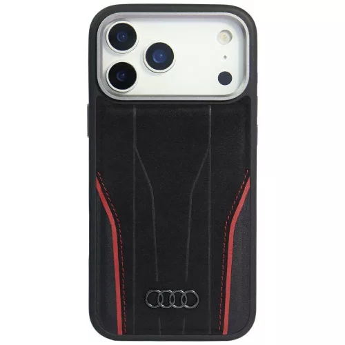 Audi R8 Genuine Leather MagSafe Case iPhone 17 Pro tok, fekete-piros