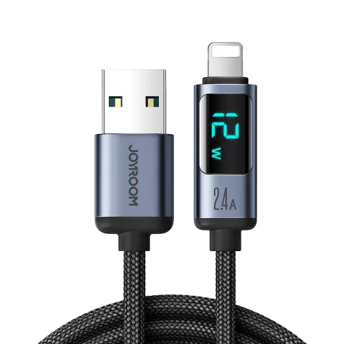 Joyroom Prism sorozat A16 Lightning/USB-A kábel 2.4A 1.2m LED kijelzővel, fekete