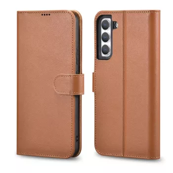   iCarer Haitang bőr oldalra nyíló tok bőr tok Samsung Galaxy S22 Plus oldalra nyíló tok, barna