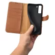 iCarer Haitang bőr oldalra nyíló tok bőr tok Samsung Galaxy S22 Plus oldalra nyíló tok, barna