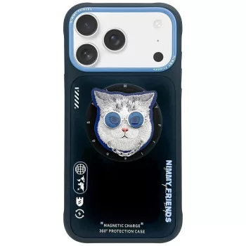   Nimmy Glasses Cool Cat MagSafe iPhone 17 Pro tok, fekete-kék