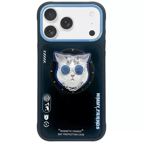 Nimmy Glasses Cool Cat MagSafe iPhone 17 Pro tok, fekete-kék