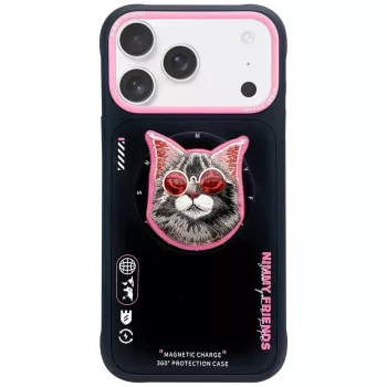   NIMMY case GLASSES COOL CAT MagSafe IPHONE 17 tok, fekete tok, rózsaszín