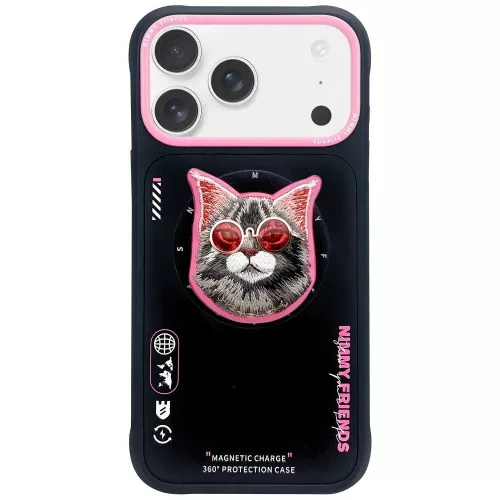 NIMMY case GLASSES COOL CAT MagSafe IPHONE 17 tok, fekete tok, rózsaszín