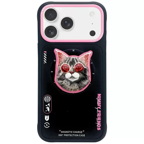 Nimmy Glasses Cool Cat MagSafe iPhone 17 Pro tok, fekete-rózsaszín