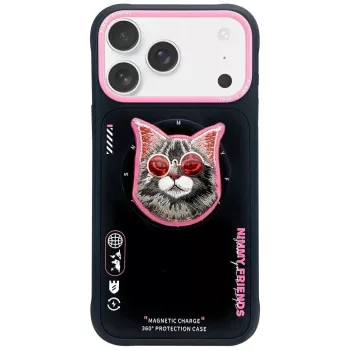   NIMMY case GLASSES COOL CAT MagSafe IPHONE 17 Pro Max tok, fekete-rózsaszín
